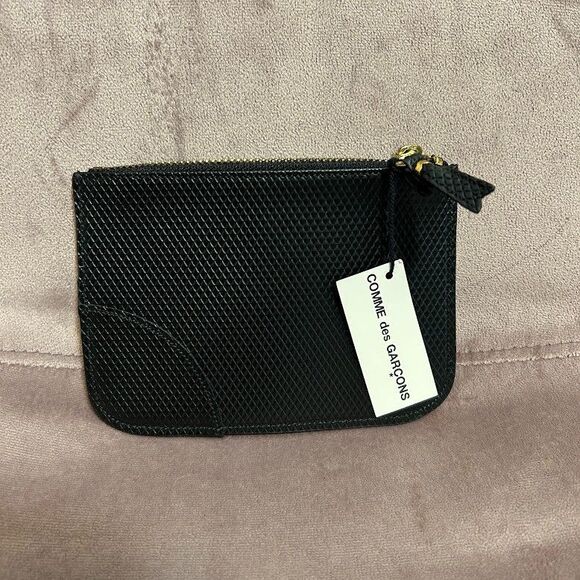 NWT Comme Des Garcons Leather Coin Purse Black Zipper Pouch Purse Textured NEW - Picture 2 of 5
